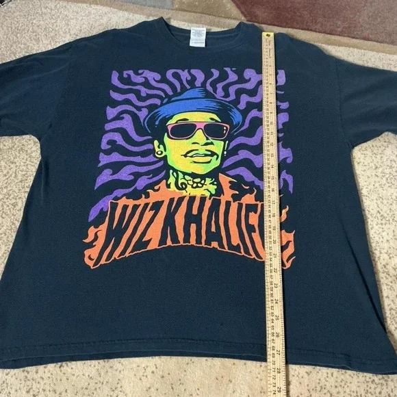 Wiz Khalifa Graphic T-Shirt Mens XL Black Neon Psychedelic Rap Tee Gildan - Picture 4 of 6